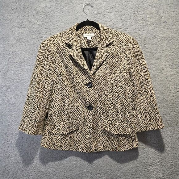 Coldwater Creek Work Blazer Jacket‎ 10 Beige Black Office Siren Corpcore Preppy - Picture 1 of 13